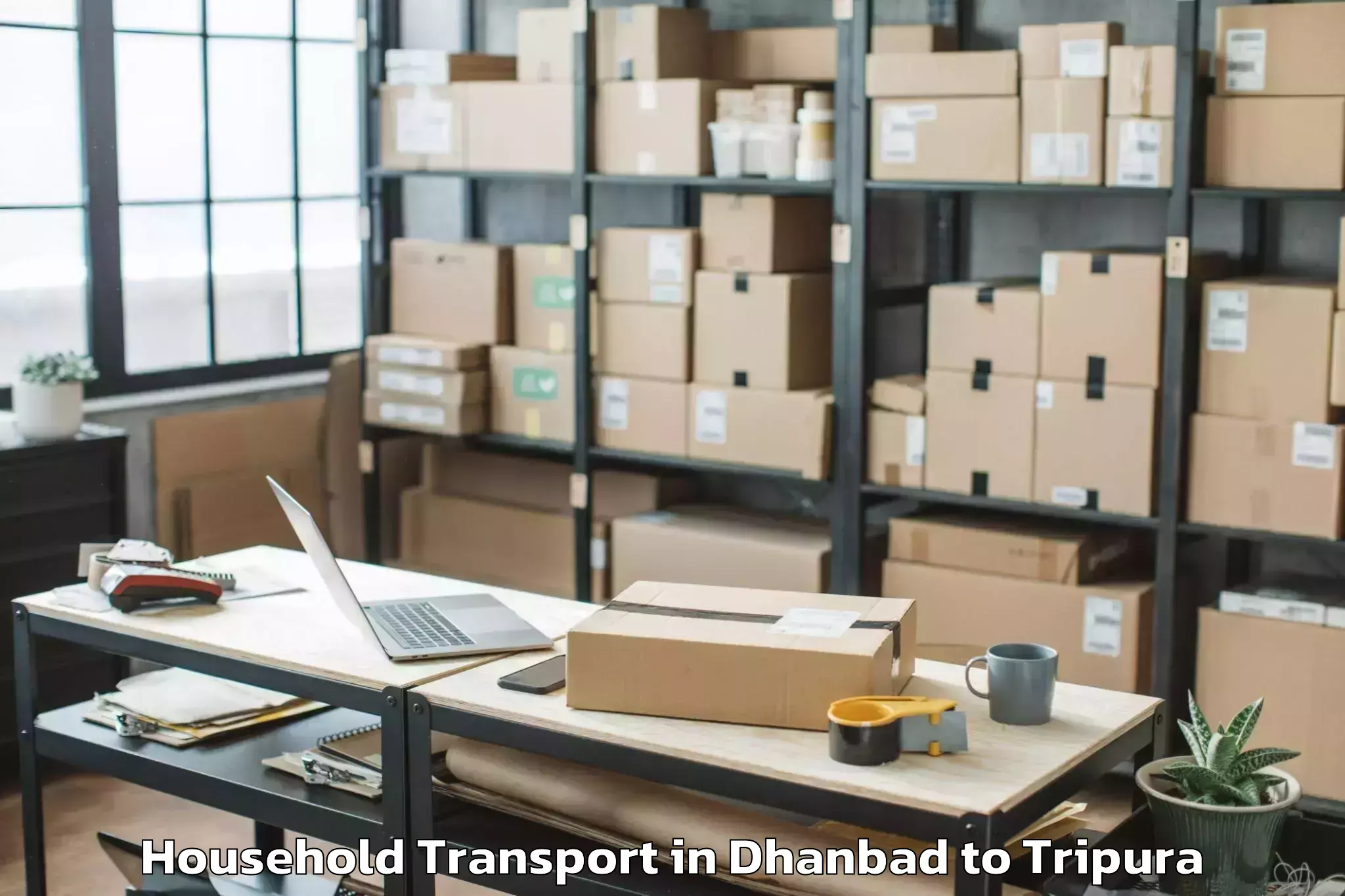 Book Dhanbad to Jampuijala Household Transport Online